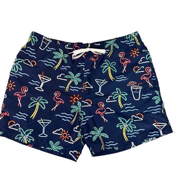 Chubbies Neon Lights Swim Trunks Bathing Suit Mens Large Tropical Palm Trees - Picture 1 of 8